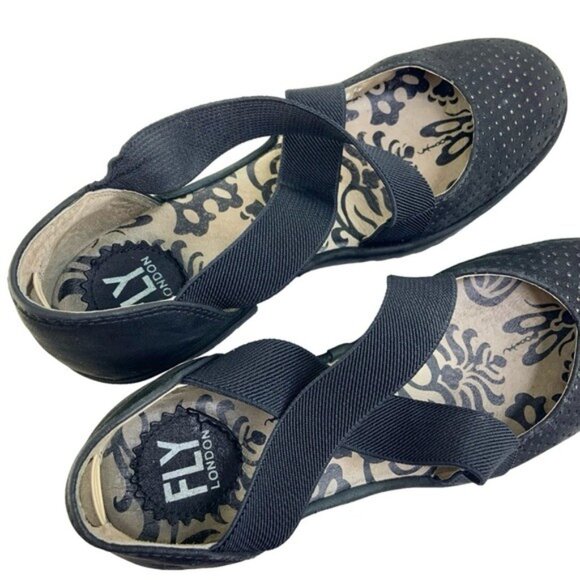 Fly London Black Perforated Suede Block Heel Sandals - Picture 6 of 8